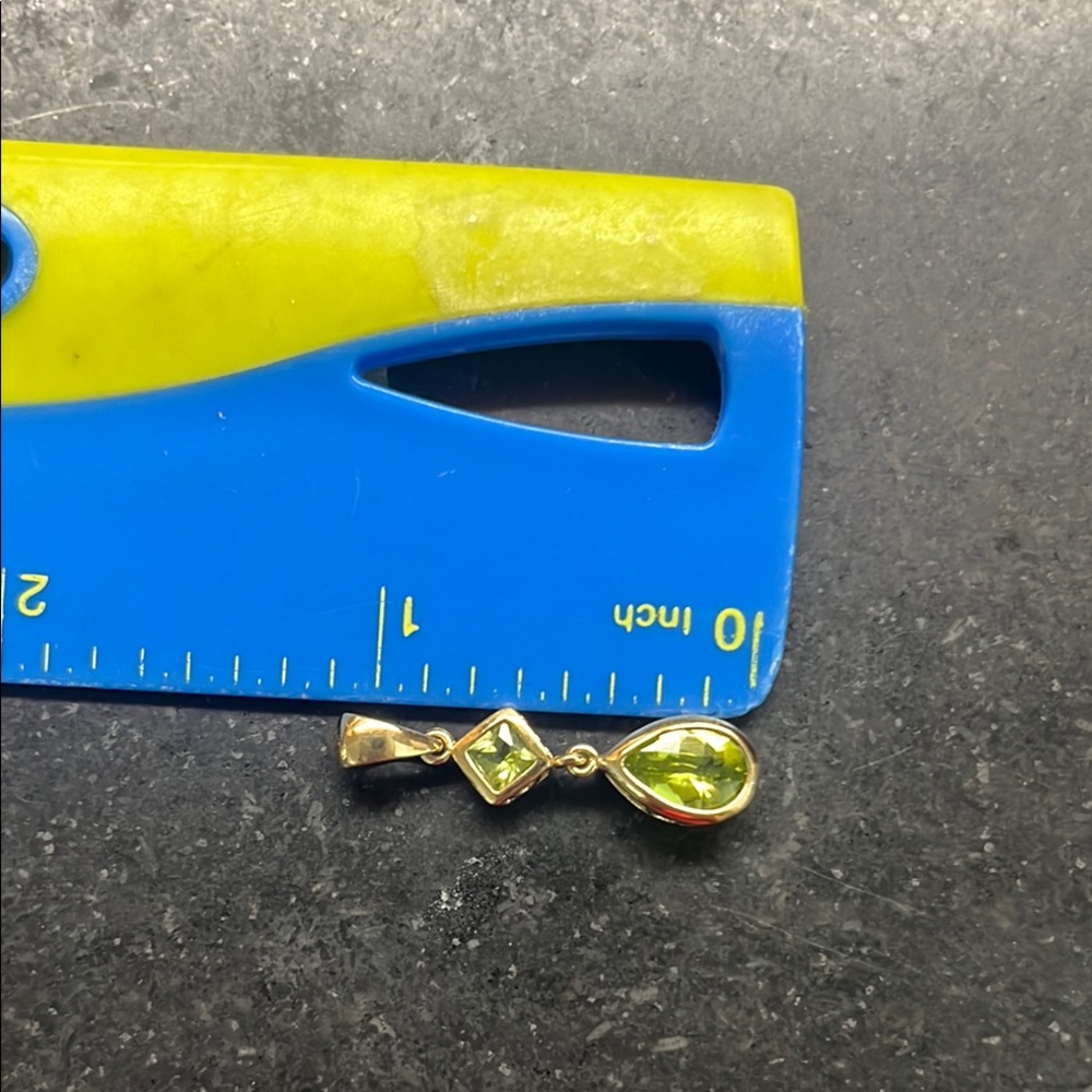 Gold Drop Peridot Pendant - Green Gemstone Accent - Picture 6 of 6